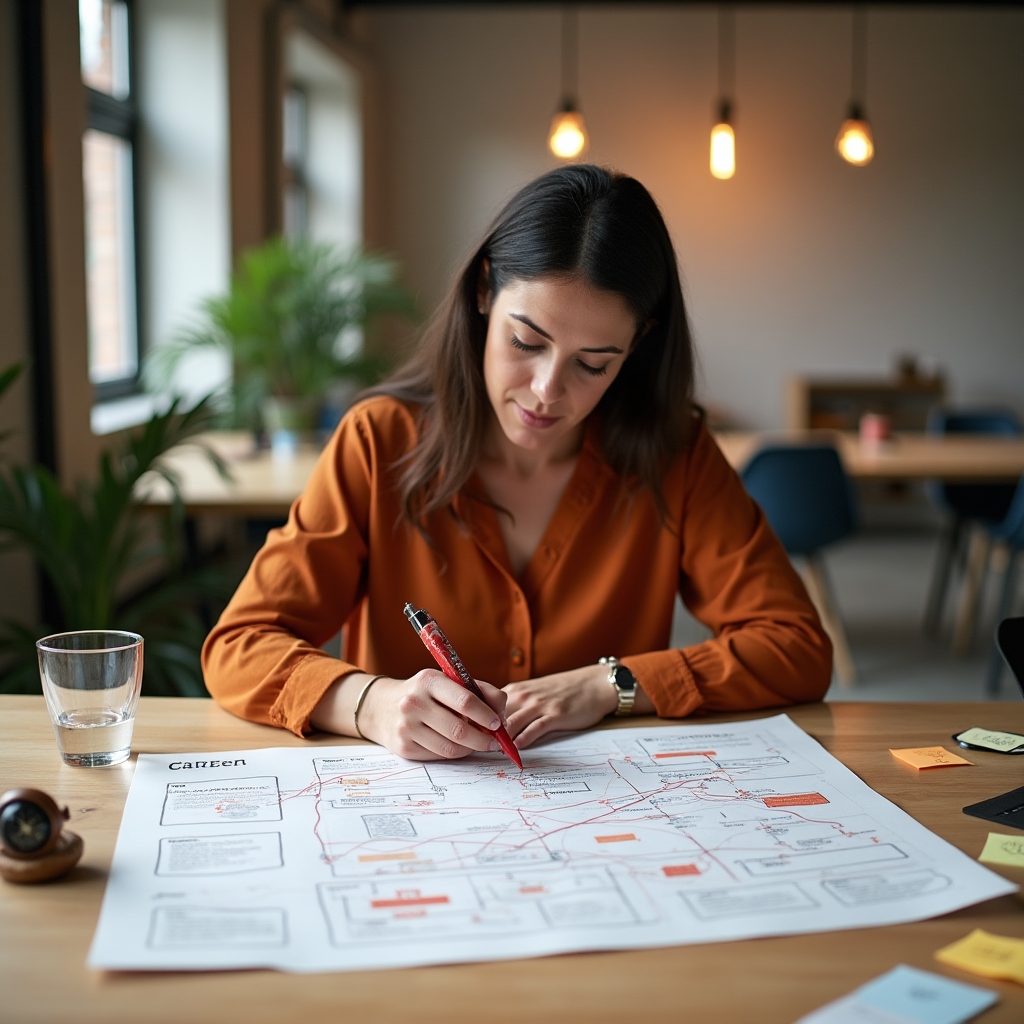 Professionista che utilizza una mappa concettuale durante una sessione di orientamento lavorativo