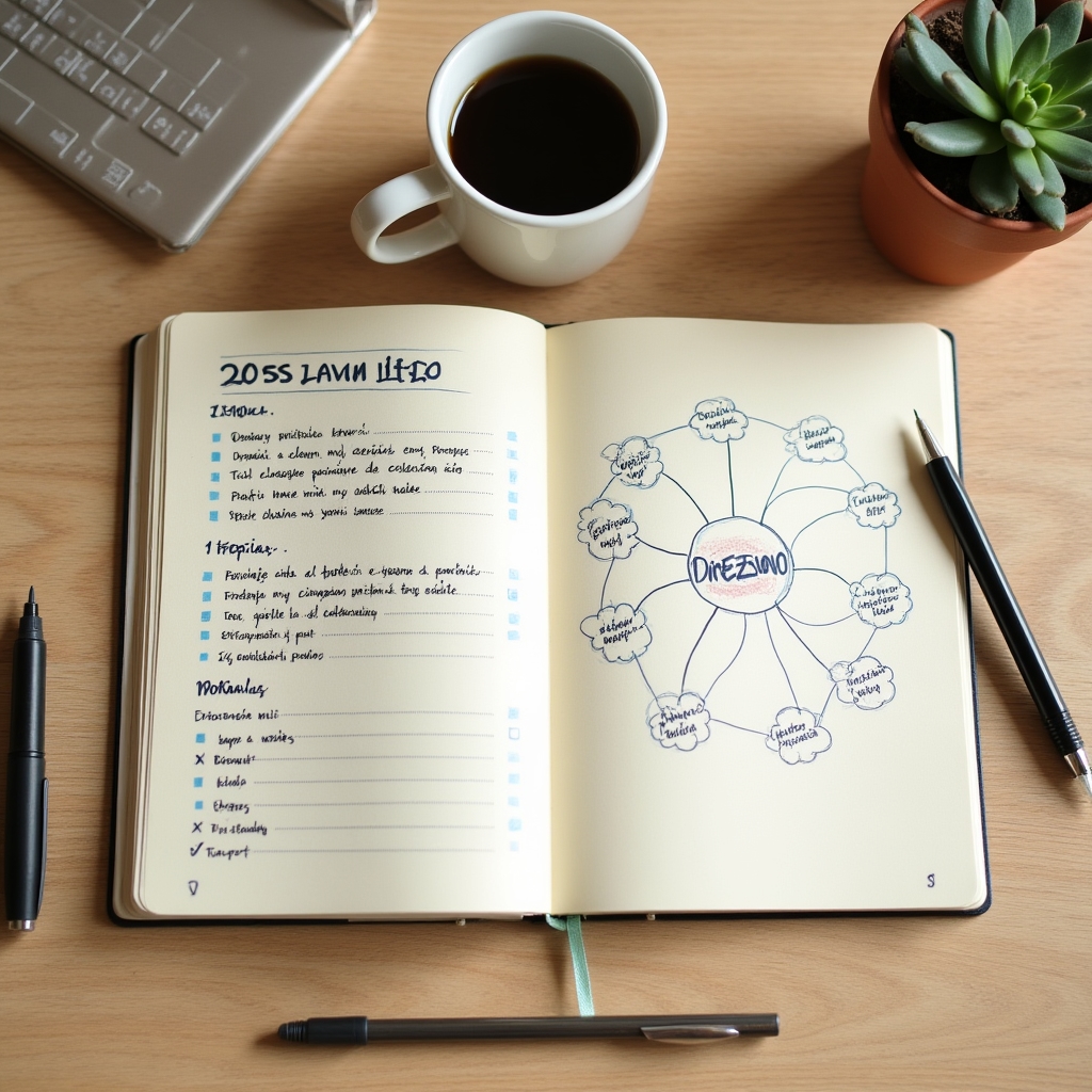Note di sessione di coaching con obiettivi scritti a mano su taccuino professionale